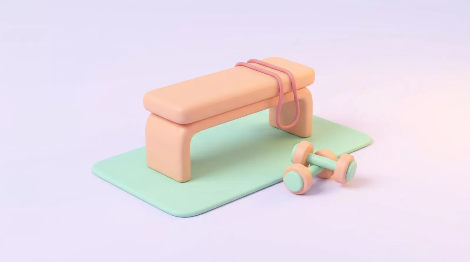 A chair, dumbbells, and a resistance band arranged for a home strength workout.