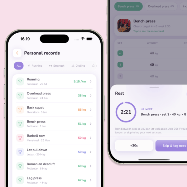 Personal records and the built-in rest timer in Lunia